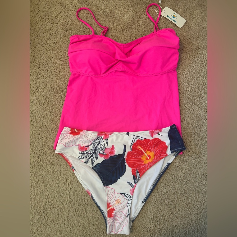 Floral Pink Two Piece Swimsuit
